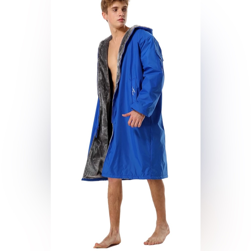Adoretex Gray Fur Lined Swim Parka Royal Blue Nylon Youth Large, NWOT